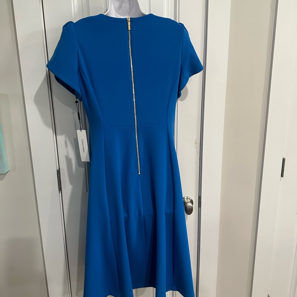 NWT CALVIN KLEIN Classic Fit Blue Flare Midi Dress, Size 12 - Picture 2 of 13